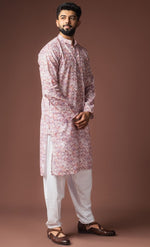 Dazzling Pink Color Linen Fabric Kurta Pajama