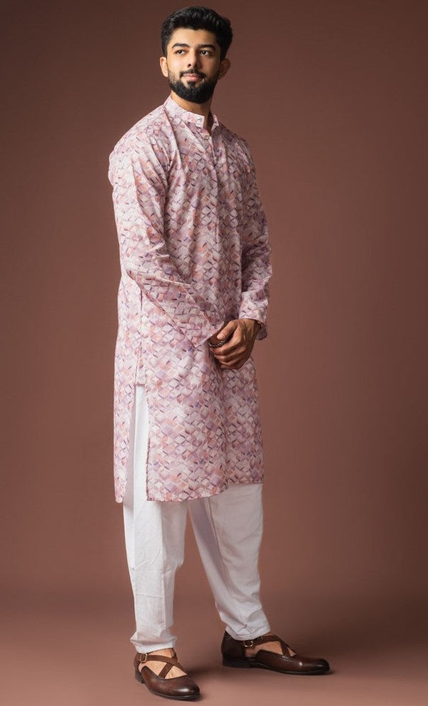 Dazzling Pink Color Linen Fabric Kurta Pajama