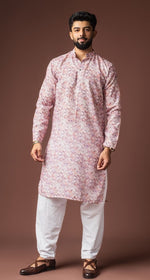 Dazzling Pink Color Linen Fabric Kurta Pajama
