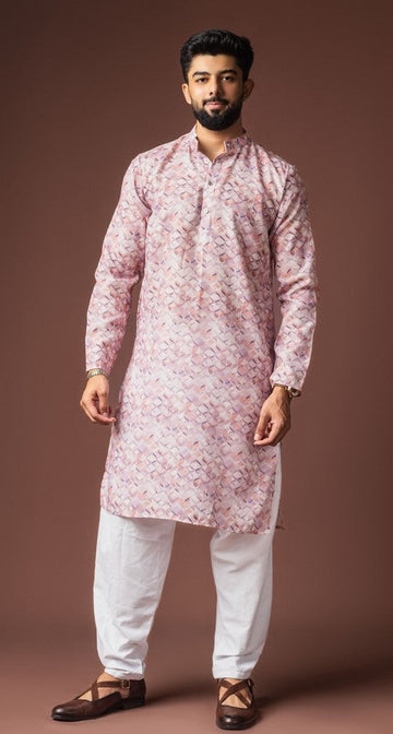 Dazzling Pink Color Linen Fabric Kurta Pajama