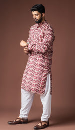 Dazzling Red Color Linen Fabric Kurta Pajama