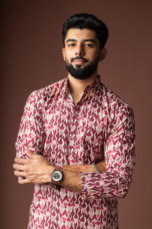 Dazzling Red Color Linen Fabric Kurta Pajama