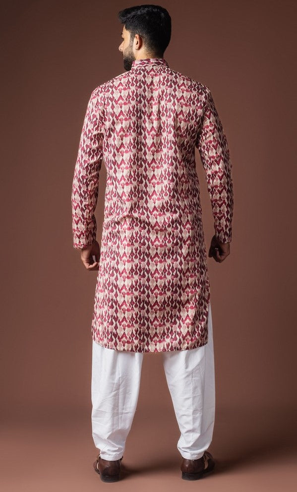 Dazzling Red Color Linen Fabric Kurta Pajama