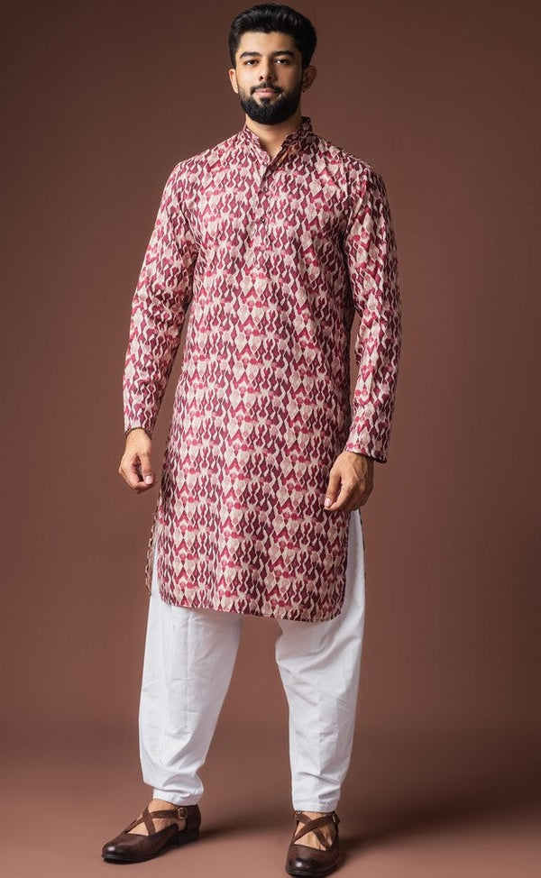Dazzling Red Color Linen Fabric Kurta Pajama