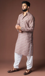 Dazzling Brown Color Linen Fabric Kurta Pajama