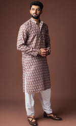 Dazzling Brown Color Linen Fabric Kurta Pajama