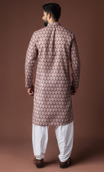 Dazzling Brown Color Linen Fabric Kurta Pajama