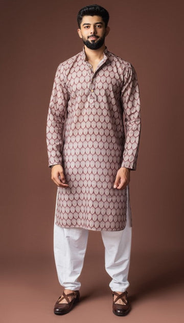 Dazzling Brown Color Linen Fabric Kurta Pajama