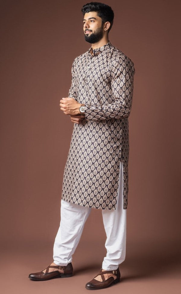 Dazzling Black Color Linen Fabric Kurta Pajama