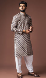 Dazzling Black Color Linen Fabric Kurta Pajama