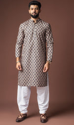 Dazzling Black Color Linen Fabric Kurta Pajama