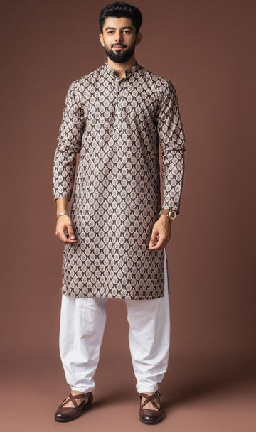 Dazzling Black Color Linen Fabric Kurta Pajama