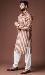 Dazzling Cream Color Linen Fabric Kurta Pajama