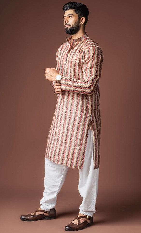 Dazzling Cream Color Linen Fabric Kurta Pajama