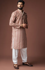 Dazzling Cream Color Linen Fabric Kurta Pajama