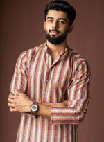 Dazzling Cream Color Linen Fabric Kurta Pajama
