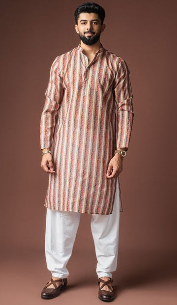 Dazzling Cream Color Linen Fabric Kurta Pajama