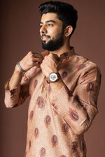 Dazzling Brown Color Linen Fabric Kurta Pajama
