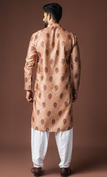 Dazzling Brown Color Linen Fabric Kurta Pajama