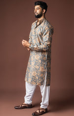 Dazzling Grey Color Linen Fabric Kurta Pajama