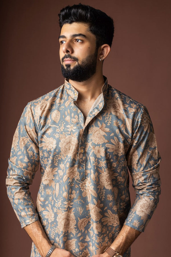 Dazzling Grey Color Linen Fabric Kurta Pajama