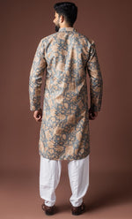 Dazzling Grey Color Linen Fabric Kurta Pajama