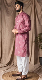 Dazzling Pink Color Linen Fabric Kurta Pajama