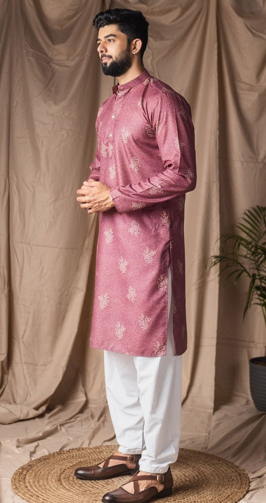 Dazzling Pink Color Linen Fabric Kurta Pajama