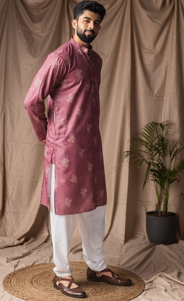 Dazzling Pink Color Linen Fabric Kurta Pajama