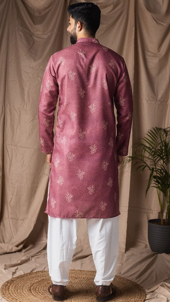 Dazzling Pink Color Linen Fabric Kurta Pajama