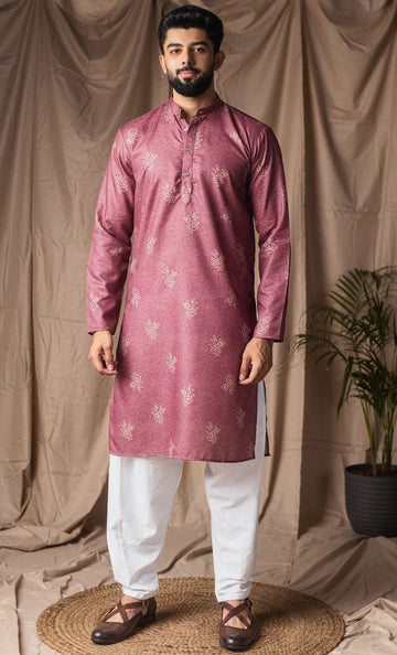 Dazzling Pink Color Linen Fabric Kurta Pajama