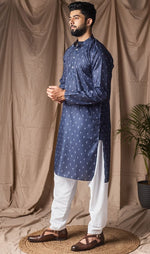 Dazzling Blue Color Linen Fabric Kurta Pajama