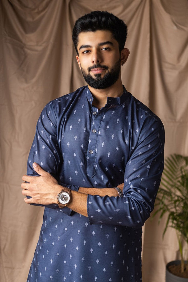 Dazzling Blue Color Linen Fabric Kurta Pajama