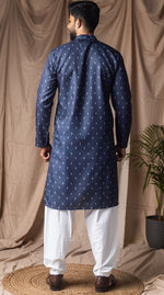 Dazzling Blue Color Linen Fabric Kurta Pajama