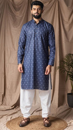 Dazzling Blue Color Linen Fabric Kurta Pajama
