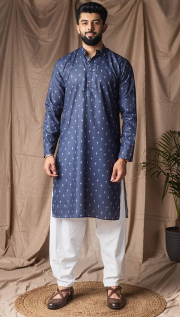 Dazzling Blue Color Linen Fabric Kurta Pajama