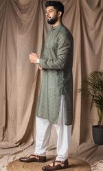 Dazzling Green Color Linen Fabric Kurta Pajama