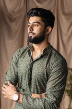 Dazzling Green Color Linen Fabric Kurta Pajama