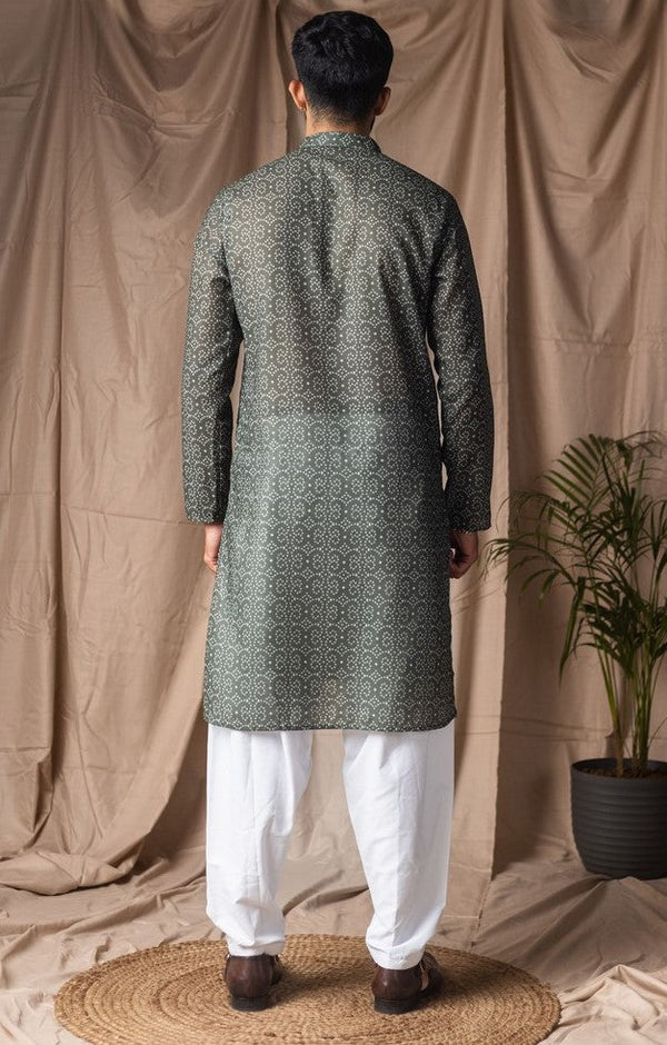 Dazzling Green Color Linen Fabric Kurta Pajama