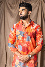 Dazzling Orange Color Linen Fabric Kurta Pajama