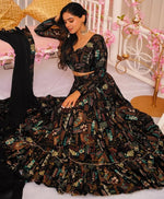 Magnetic Black Color Chinon Fabric Party Wear Lehenga
