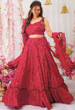 Magnetic Maroon Color Chinon Fabric Party Wear Lehenga