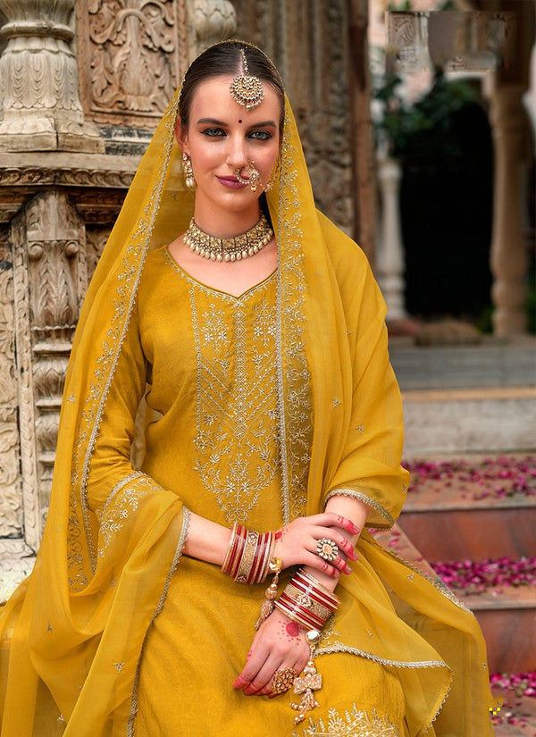 Amazing Mustard Color Viscose Fabric Patiala Suit