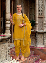 Amazing Mustard Color Viscose Fabric Patiala Suit