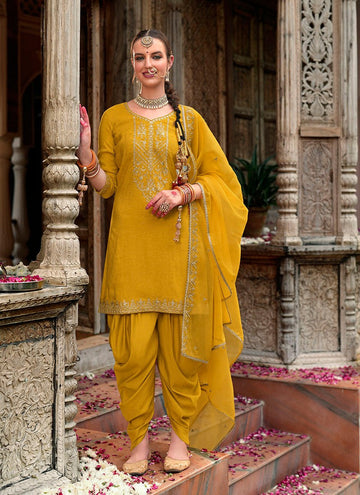 Amazing Mustard Color Viscose Fabric Patiala Suit