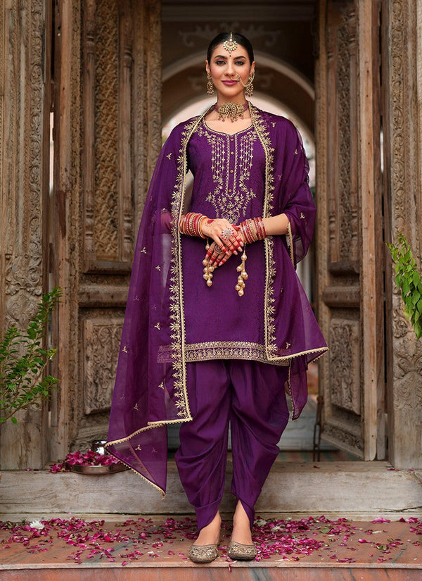 Amazing Purple Color Viscose Fabric Patiala Suit
