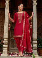Amazing Maroon Color Viscose Fabric Patiala Suit