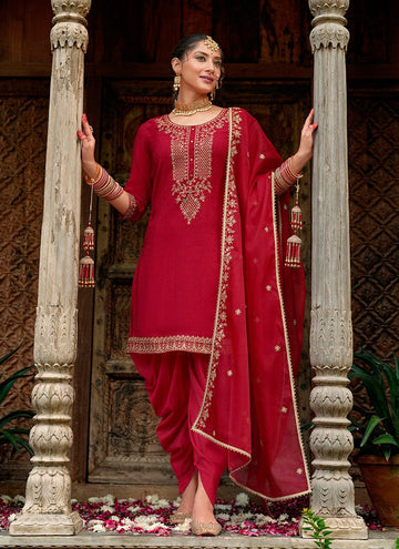 Amazing Maroon Color Viscose Fabric Patiala Suit