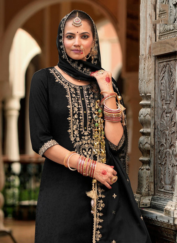 Amazing Black Color Viscose Fabric Patiala Suit