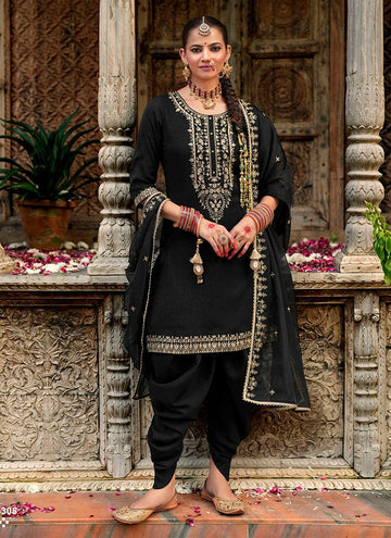 Amazing Black Color Viscose Fabric Patiala Suit